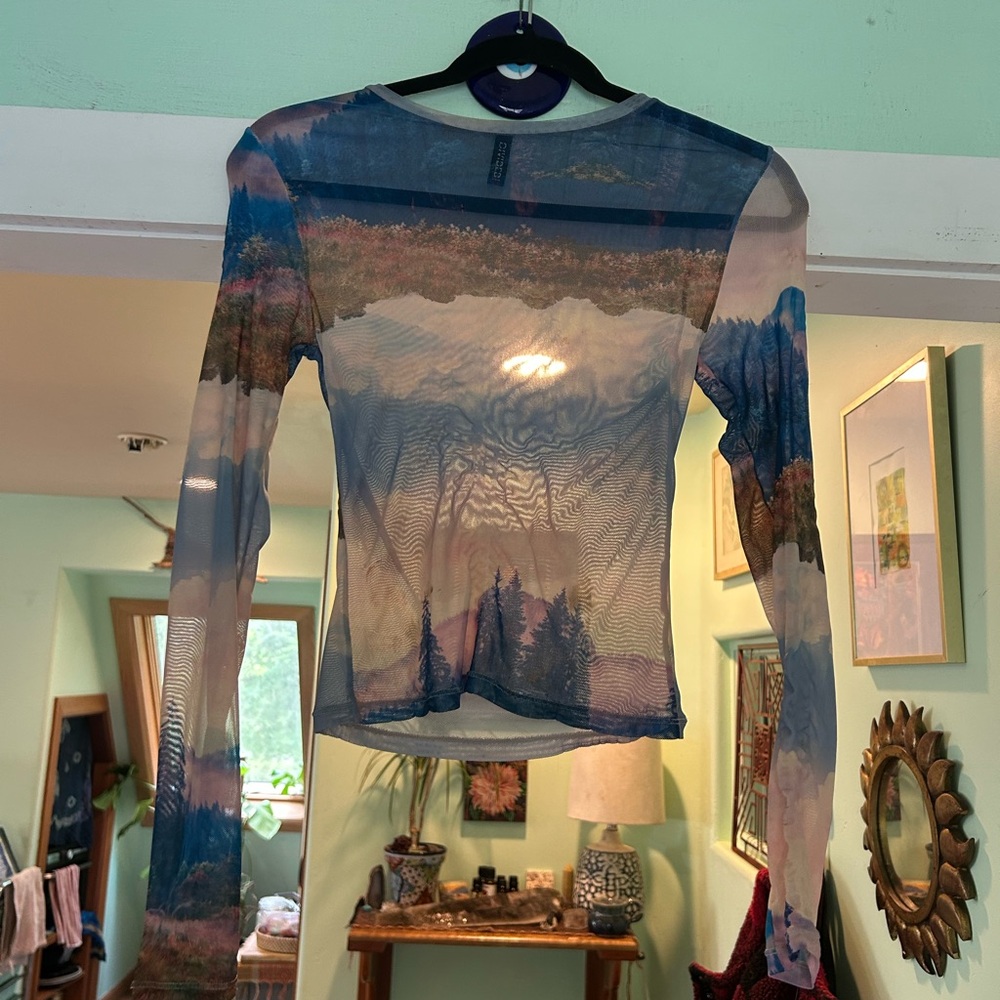 Scenic Print Sheer Top